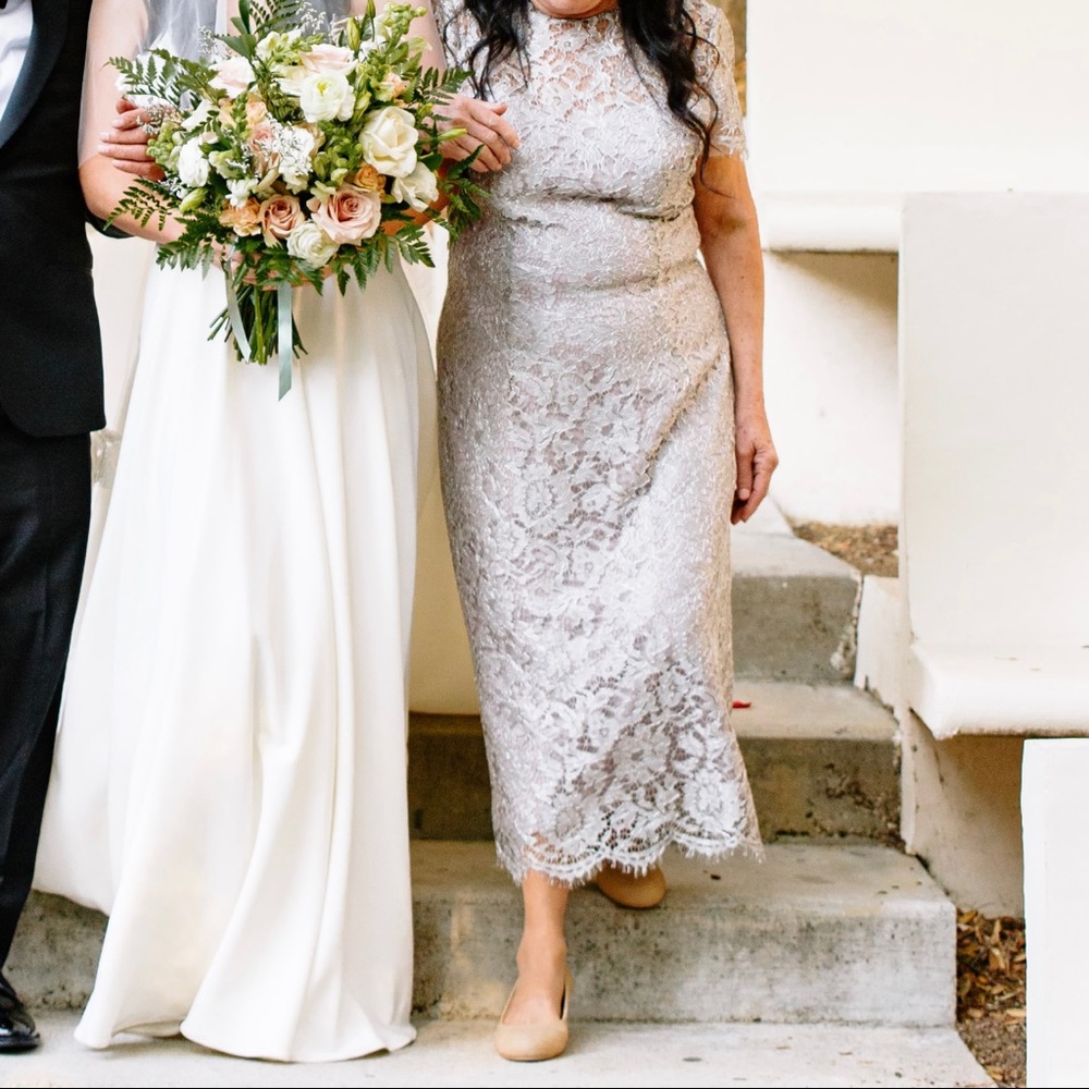 Js Collections Metallic Lace Short Sleeve Sheath … - image 1